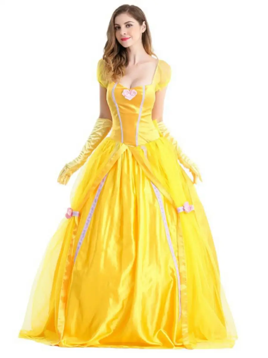Nouveau Costume d'halloween robe de bal jaune Princ Belle personnage jeu orm Beau et la bête Costume de Film Dr