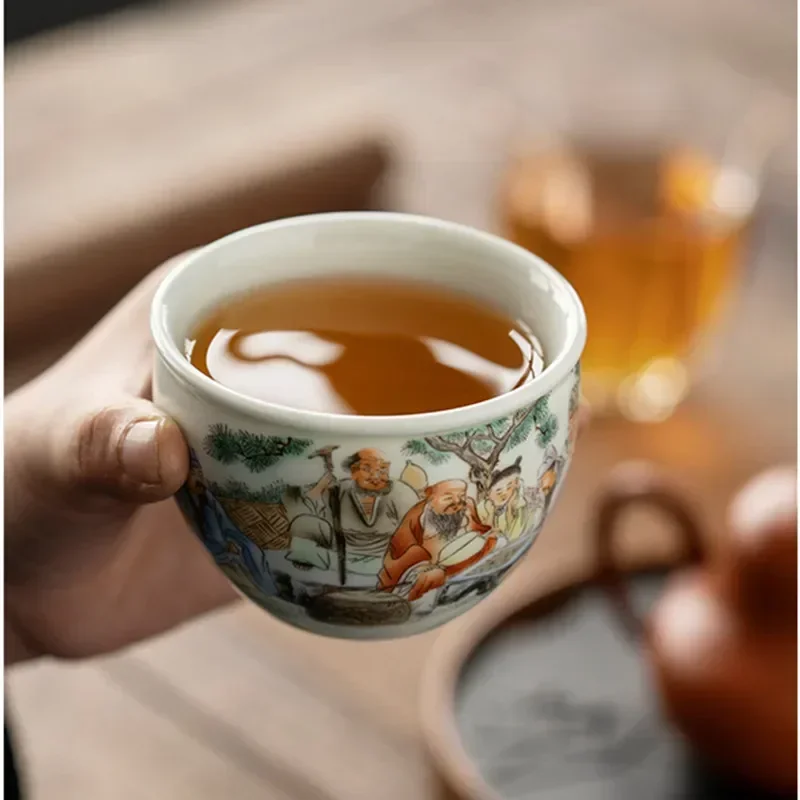 1 Pc Chinese Tradition Ceramic Tea Cup Handmade Porcelain Tea Bowl Teacup Household Teaware Travel Meditation Cup 130ml