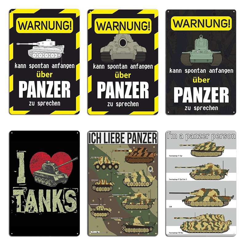 Ich Liebe Panzers German I Love Tanks Warnung! Kann spontan anfangen über Panzer zu sprechen Tiger Metal Tin Sign Poster