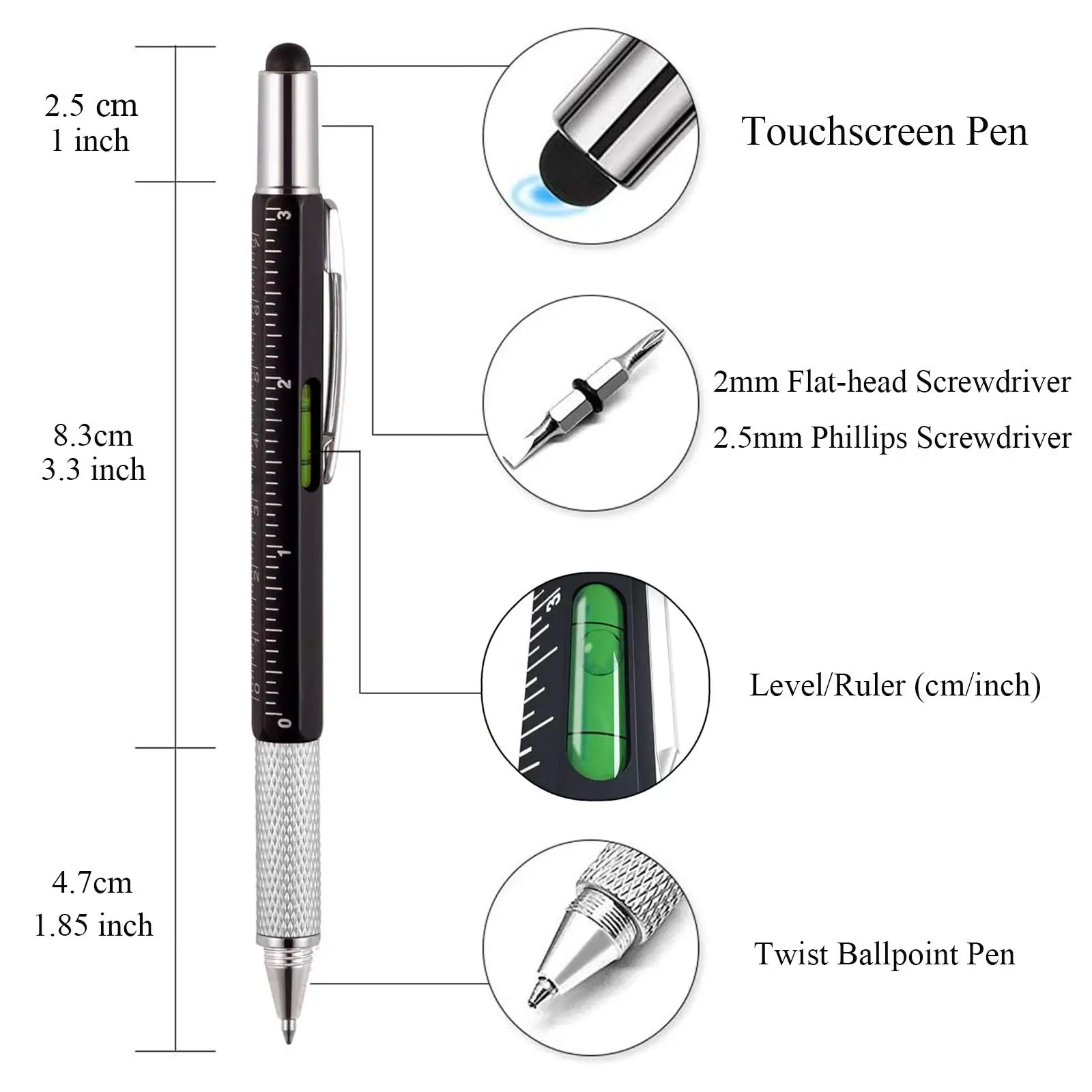 24Pcs Multifunction Ballpoint Pen with Handheld Tool Measure Technical Ruler Screwdriver Touch Screen Stylus Spirit Level