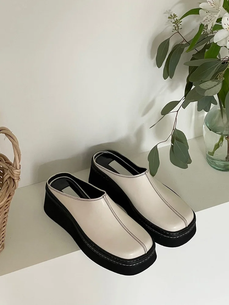 

Brugirl Korean Sle Square Head Toe Cover Slippers Heightening 6cm W Heel Color f Slip on Women oes