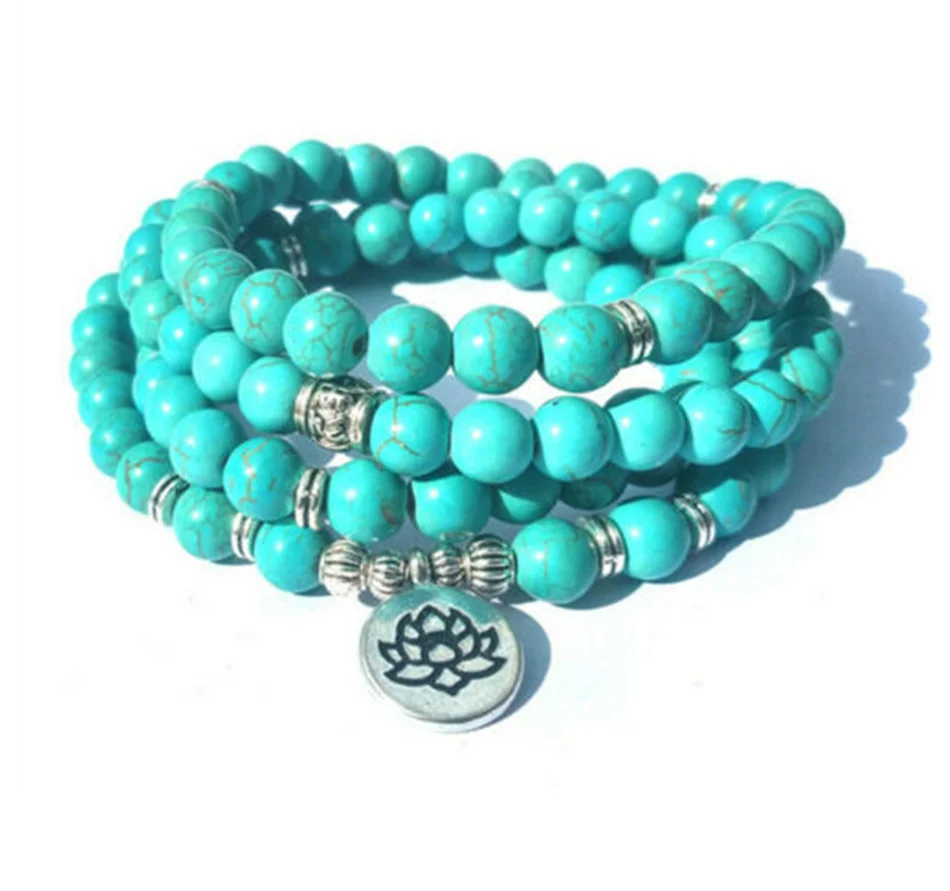 

6mm Turquoise Gemstone 108 Beads Mala Bracelet Relief Yoga Mala Handmade Fragrant Bodhi Men