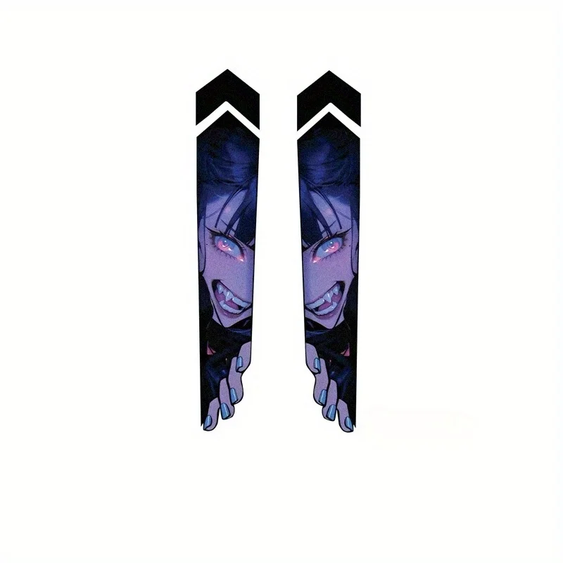 Adesivos de Vinil Holográficos à Prova d'Água de 2 Peças com Menina Anime Removíveis para Garfo de Bicicleta e Capacete de Moto
