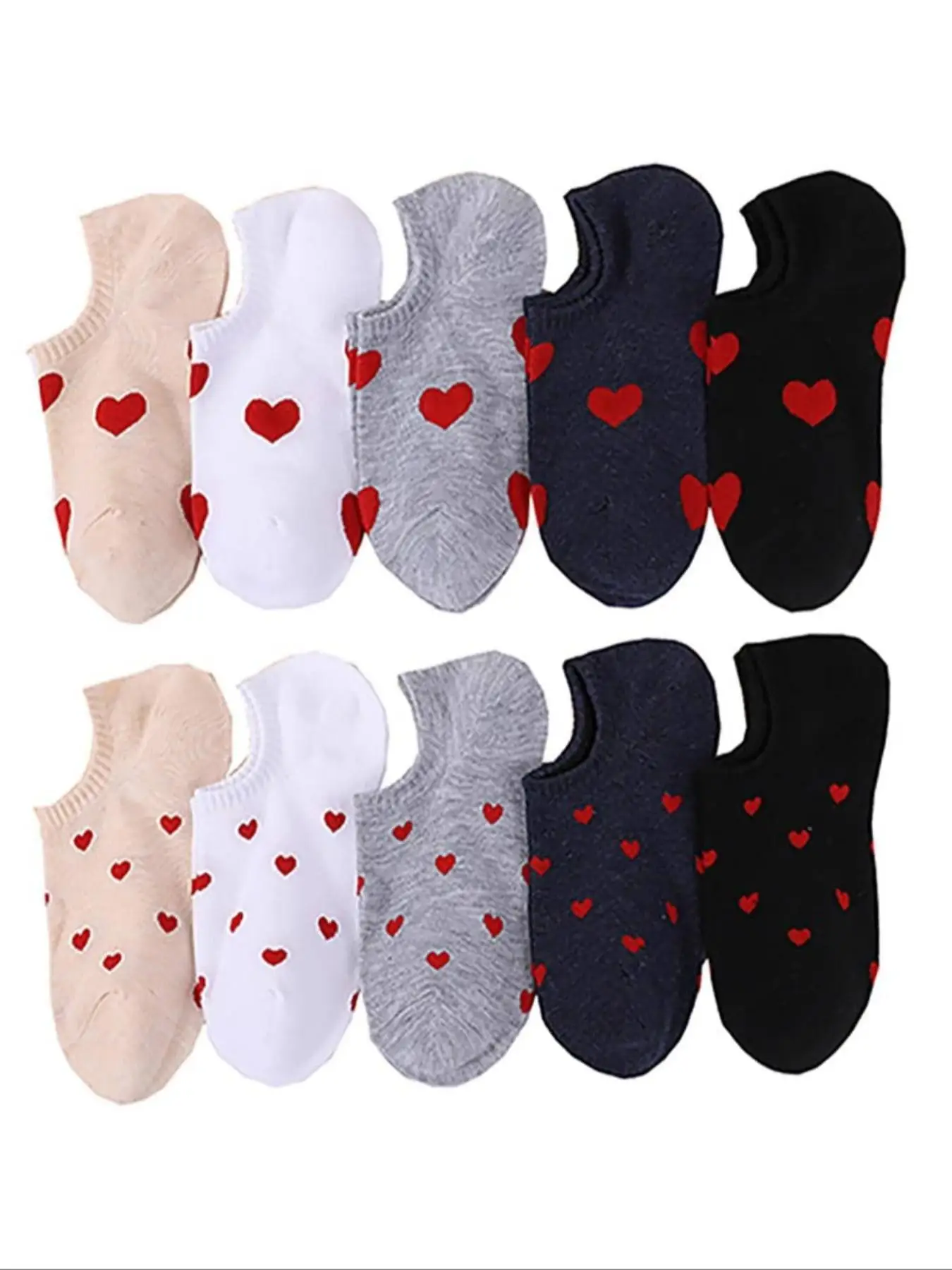 

5/10 Pair Summer Ankle Socks Women Shallow Mouth Short Love Heart Boat Socks Set Fashion Breathable Daily Cool Sokken