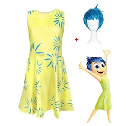 Movie Inside Out Joy Cosplay Costume Cartoon Flower Princess Dress Wig For Kids Girls Halloween Carnival Birthday Party Dress Up