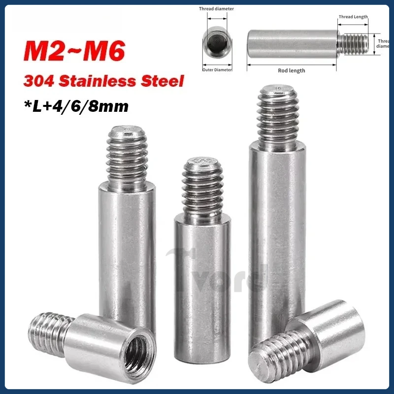 

M2 M2.5 M3 M4 M5 M6 304 Stainless Steel Threaded Pillar *L+4/6/8mm Round Spacing Screw PCB Standoff Spacer Single Head Column