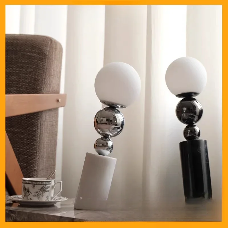 Very simple marble edge table lamp, living room bedroom bedside table lamp, wabi sandy wind design atmosphere