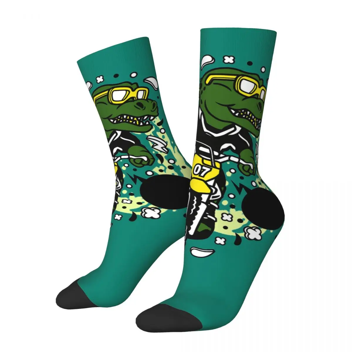 Hip Hop Retro Rider Crazy Men's compression Socks Unisex Extreme Dinosaurs T-Bone Cartoon Harajuku Seamless Printed Crew Sock