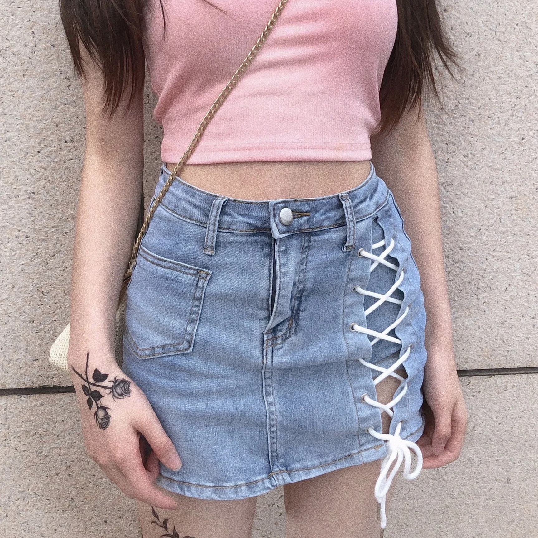 

Faionable Street Джинсовая юбка с талией и высокой талией Облегающая обтягивающая юбка трапециевидной формы для предотвращения воздействия Летняя женская юбка...