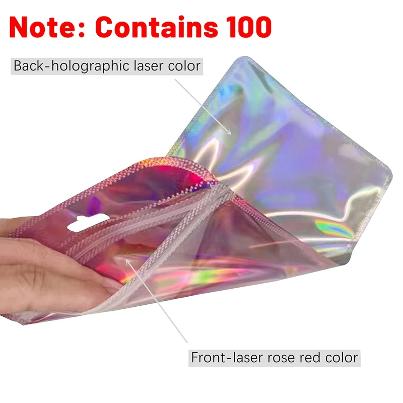 100Pc Resealable Holographic Pen Smell Proof Pouch Zipper Closure Beadable Packaging Bags For Pen Sealable Storage Bag