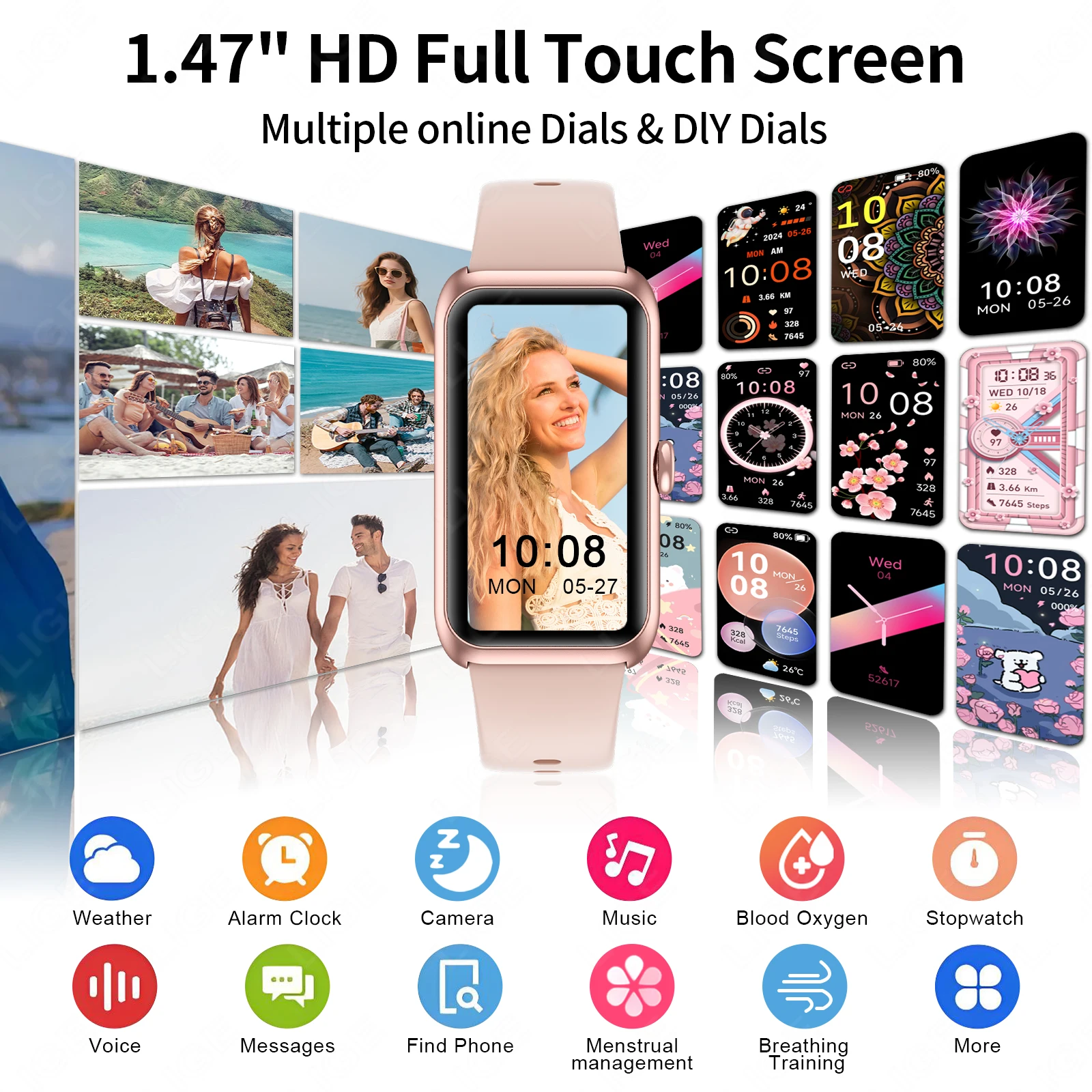 LIGE موضة شاشة لمس كاملة ساعة ذكية للنساء دعوة تذكير سوار نسائي 100 + وضع رياضي مراقب معدل ضربات القلب الساعات الذكية