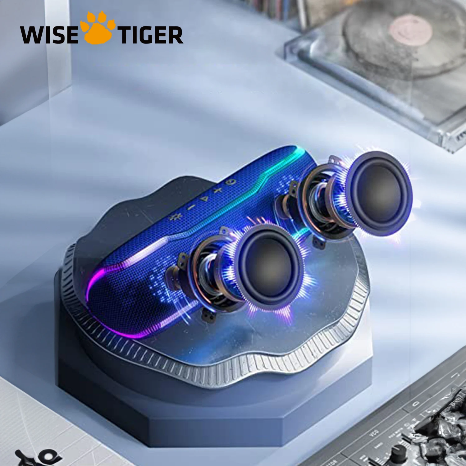

WISETIGER F10C Truly IPX7 Waterproof HD Wireless Stereo Sound EQ Pulsing Light Show Up to 24 Hours of Playtime Punchy Bass