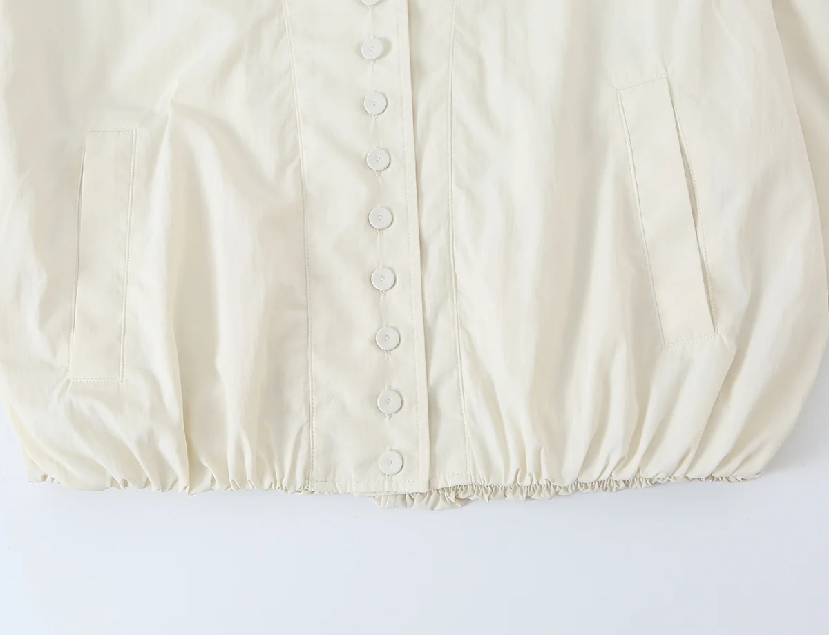 Damen Oversize Bomberjacke, Langarm, Kurz Geschnitten, Einreihig, mit Taschen, Lässige Streetwear-Jacke, Modischer Stehkragen – Detail 8