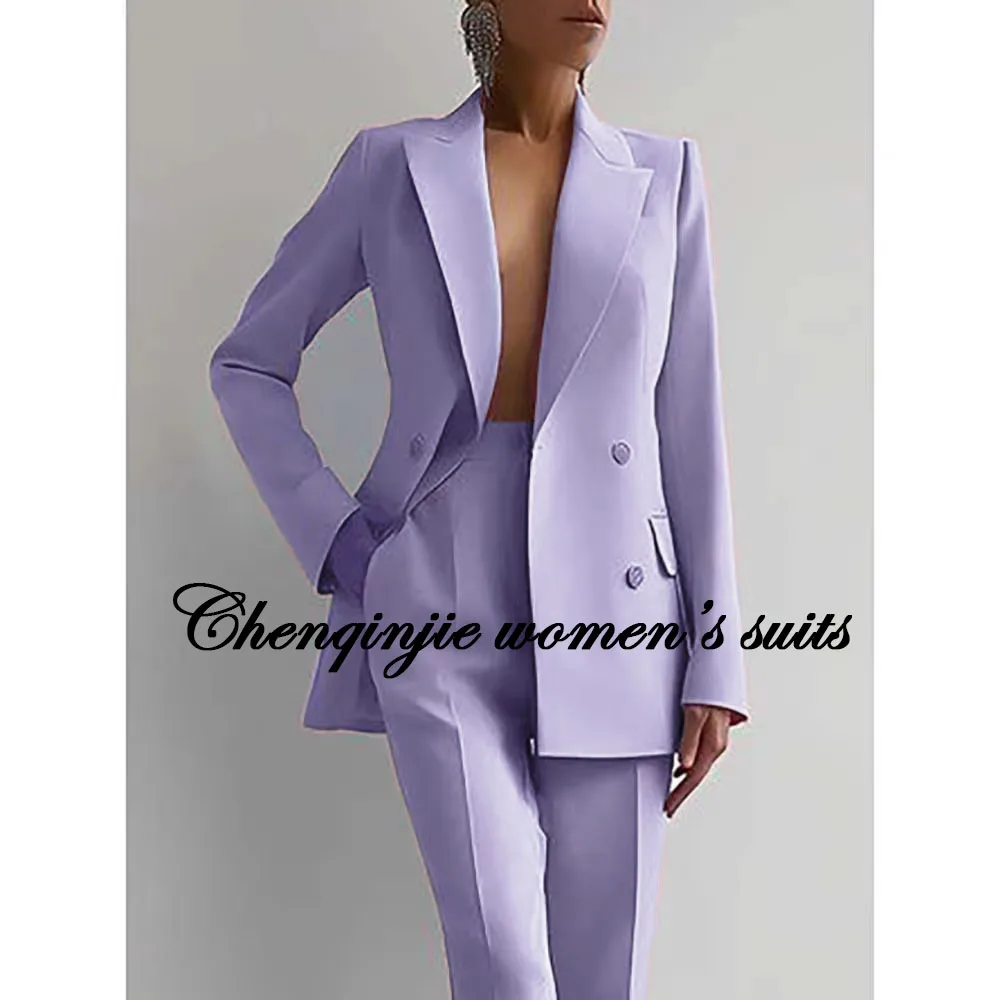 High Quality Women\'s Blazer Sets Elegant Solid Color Double Breasted Peak Lapel Slim Fit 2 Piece Jacket Pants Office Lady Outfit