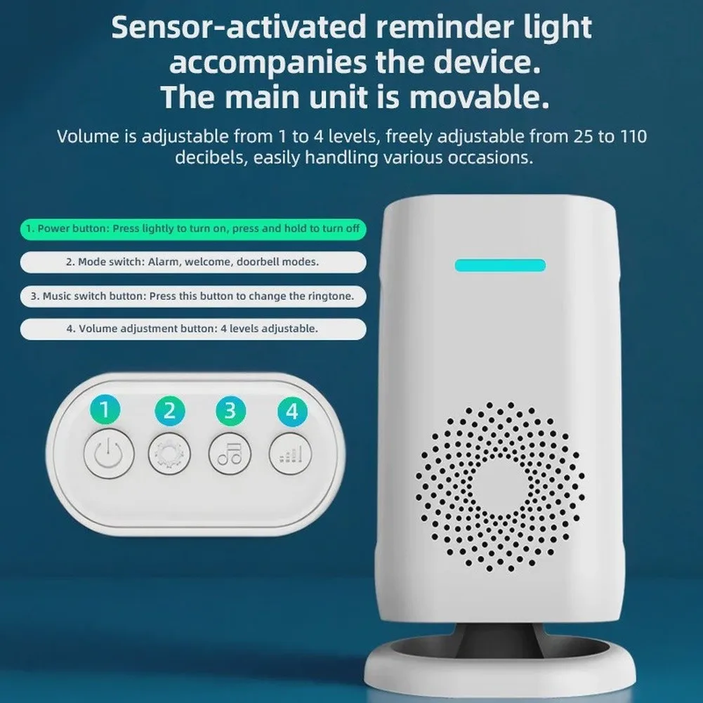 Wireless Split Doorbell Alarm System with Infrared PIR Motion Sensor and 100m Wireless Range for Multiple Entry Points