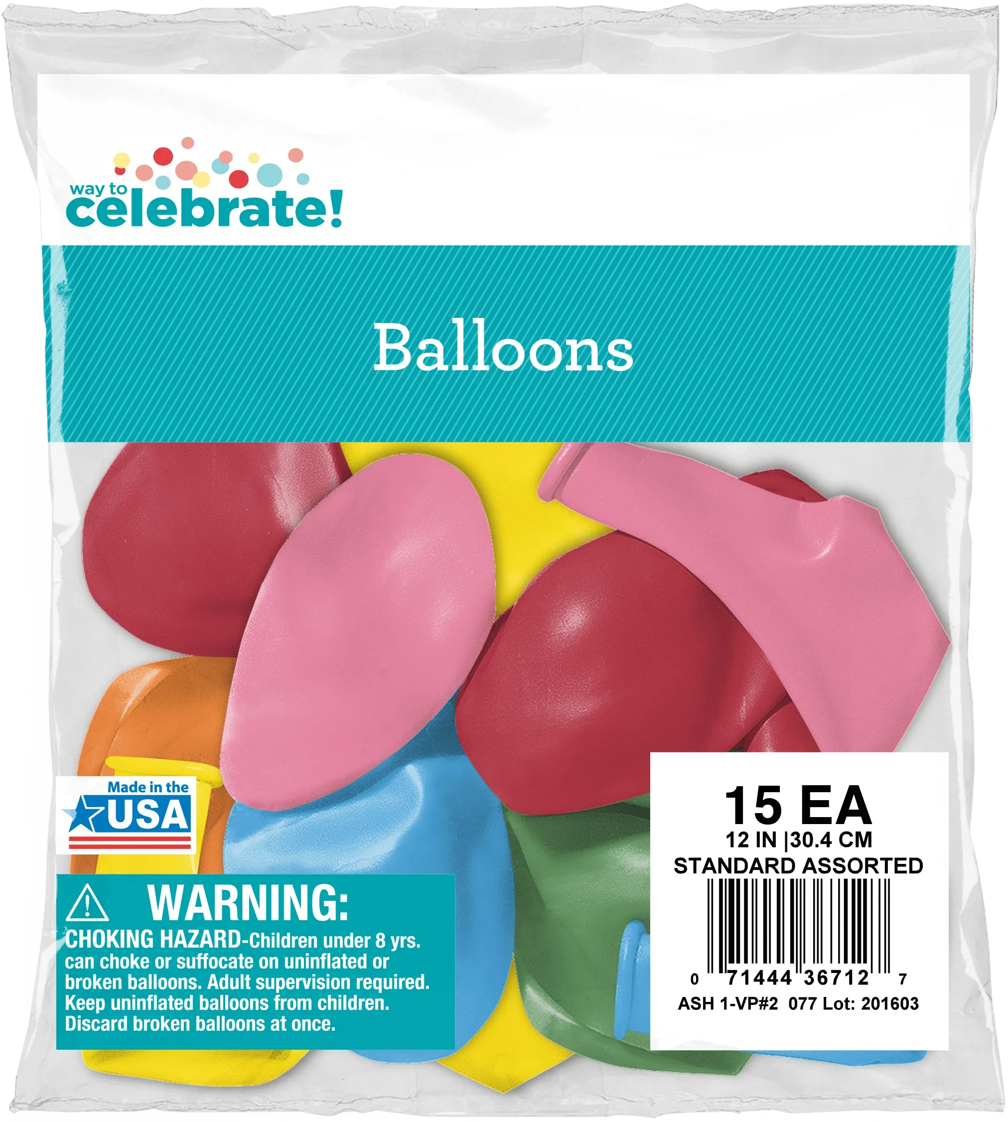 15 Count 12" Assorted Bright Color Balloons, All Ages image 2