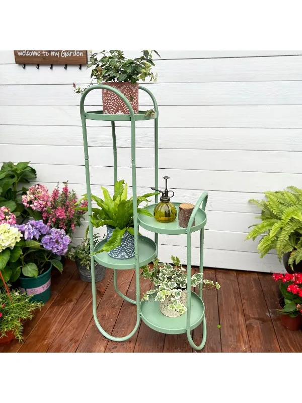 Creative Multi-Tier Flower Pot Stand Modern Floor Plant Holder Living Room Creme Colored Iron Display Rack Stylish Planter Shelf