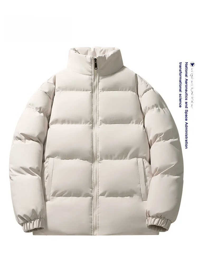 Jaqueta Masculina de Aodão Acolchoada e Quente para Outono/Inverno, Estilo Puffer, Moderna, Manga Longa, com Zíper, Cor Sólida