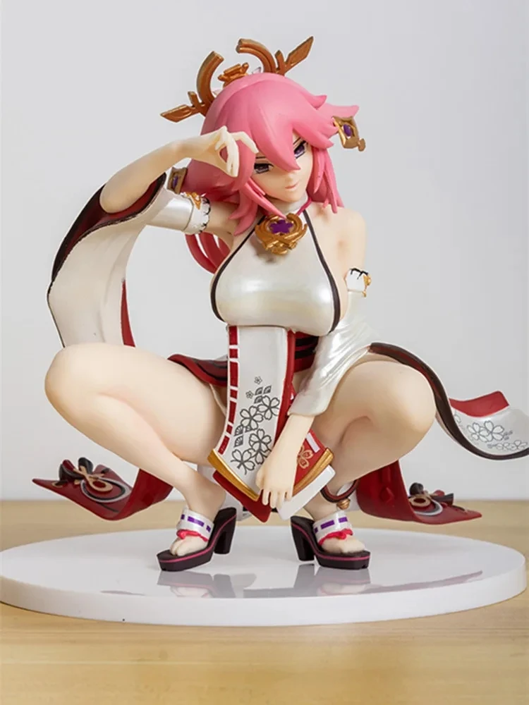 Genshin Impact Figure Squatting Yae Miko Figure Fox Generation 2 PVC Action Figure Collection Desktop Model Toys Doll Kids Gifts