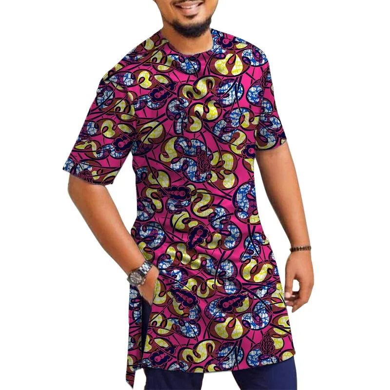 Summer Fashion Men's Print Tops Customized Guaranteed African Wax Half Sleeve Ball Party Shirts