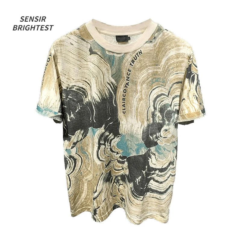 Summer Clothes Short Sleeve T-shirt Men's Chinese Style Ink Painting New Cotton Knitted Short Sleeve