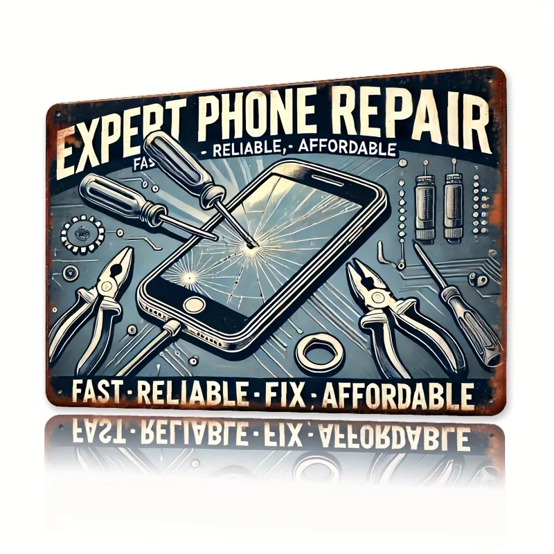 Room Decor   Mobile Phone Repair Wall Sign Hangings Metal Iron, Vintage Poster Painting for Bathroom/Kitchen/Dining Room/Bedroom