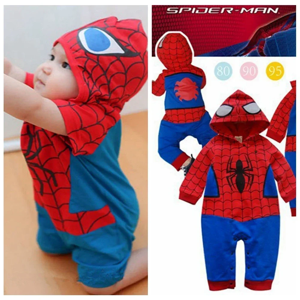 Summer Spring Newborn Baby Boy Girl Rompers Infant Cartoon Spiderman Print Kids Jumpsuit Clothes Cotton Hoodies Top Outfits 0-2T