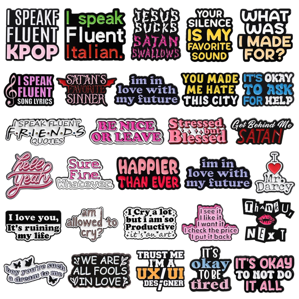 Colorful Letters Enamel Brooch I Speakfflient,Happier Than Ever,It's OK To Not Do It All Metal Badges Punk Phrase Lapel Pin Gift