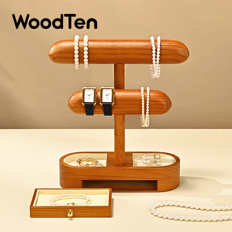 

WoodTen Wood Watch Stand 1/2 Layer Bracket Display Holder Jewelry Bracket Chain Anklets Stand Watch Rack Jewelry Watch Organizer
