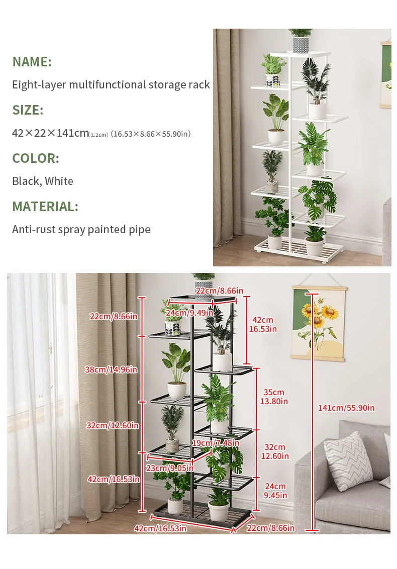 Flower Stand Rack Storage Shelf Iron Plant Holder Home Garden Flower Pot Organizer Living Room Balcony Storage Rack Shelves