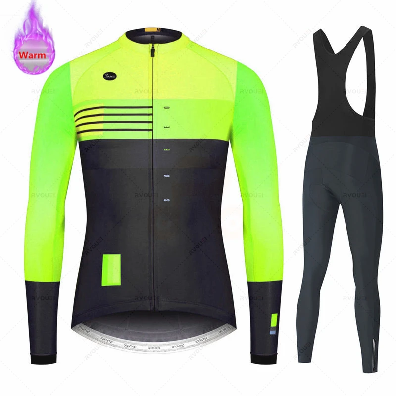 2023 Winter Thermal Fleece Cycling Clothes Bicycle Jersey Suit Sport Riding Bike MTB Clothing Bib Pants Warm Sets Ropa Ciclismo