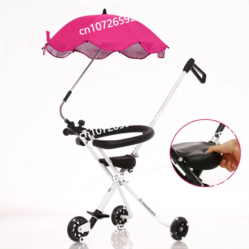 

High Carbon Steel Frame Baby Stroller, Lightweight 2.8kg Cart with Widen Wheel, Folded Kids Tricycle Can Take on Plane