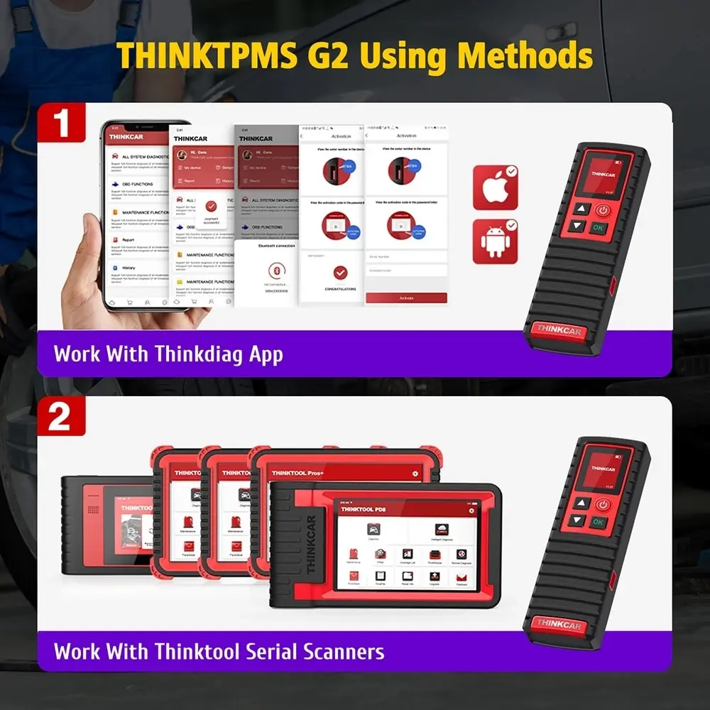 ThinkCar-THINKTPMS Car Tire Pressure Diagnosis Tool, TPMS Sensor, Programação e Aprendizagem, 2 em 1, 315MHz, 433MHz, 2 em 1