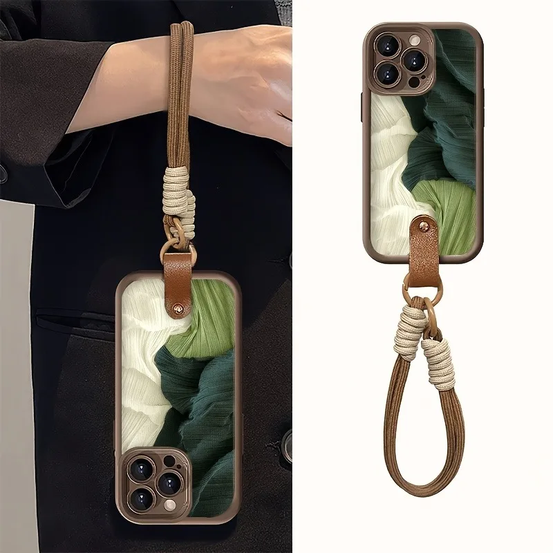 Ölgemälde-Design Handyhülle mit Lanyard-Riemen für iPhone 14 15 16 17 ProMax 15 14 Pro Plus Stoßfeste Matte Silikonhülle – Detail 5