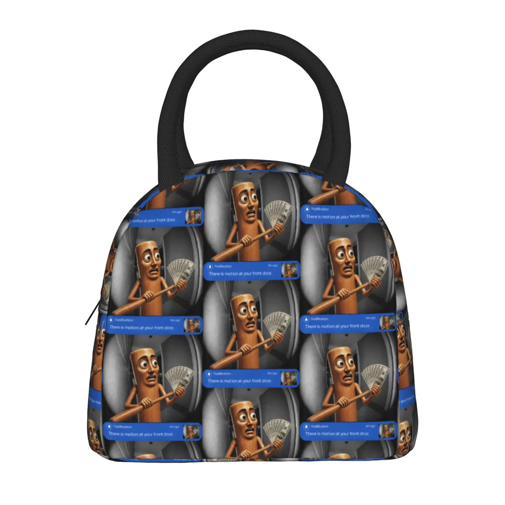There is Motion At Your Front Door Tung Sahur Meme Lunch Bag Casual Lunch Box Outdoor Picnic Portable Zipper Tote Food Bags