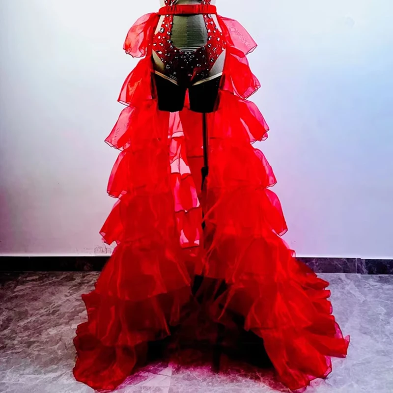 Sexy drążone body z kryształami górskimi ubrania do tańca do klubu nocnego Bar Gogo Dancewear Drag kostium królowej strój karnawałowy VDB6751