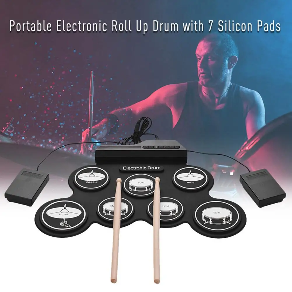 Electronic Drum Set With Drum Pedals And Sticks Electric Drum Pad Silicone Electric Drum Holiday Birthday Gift For Kids