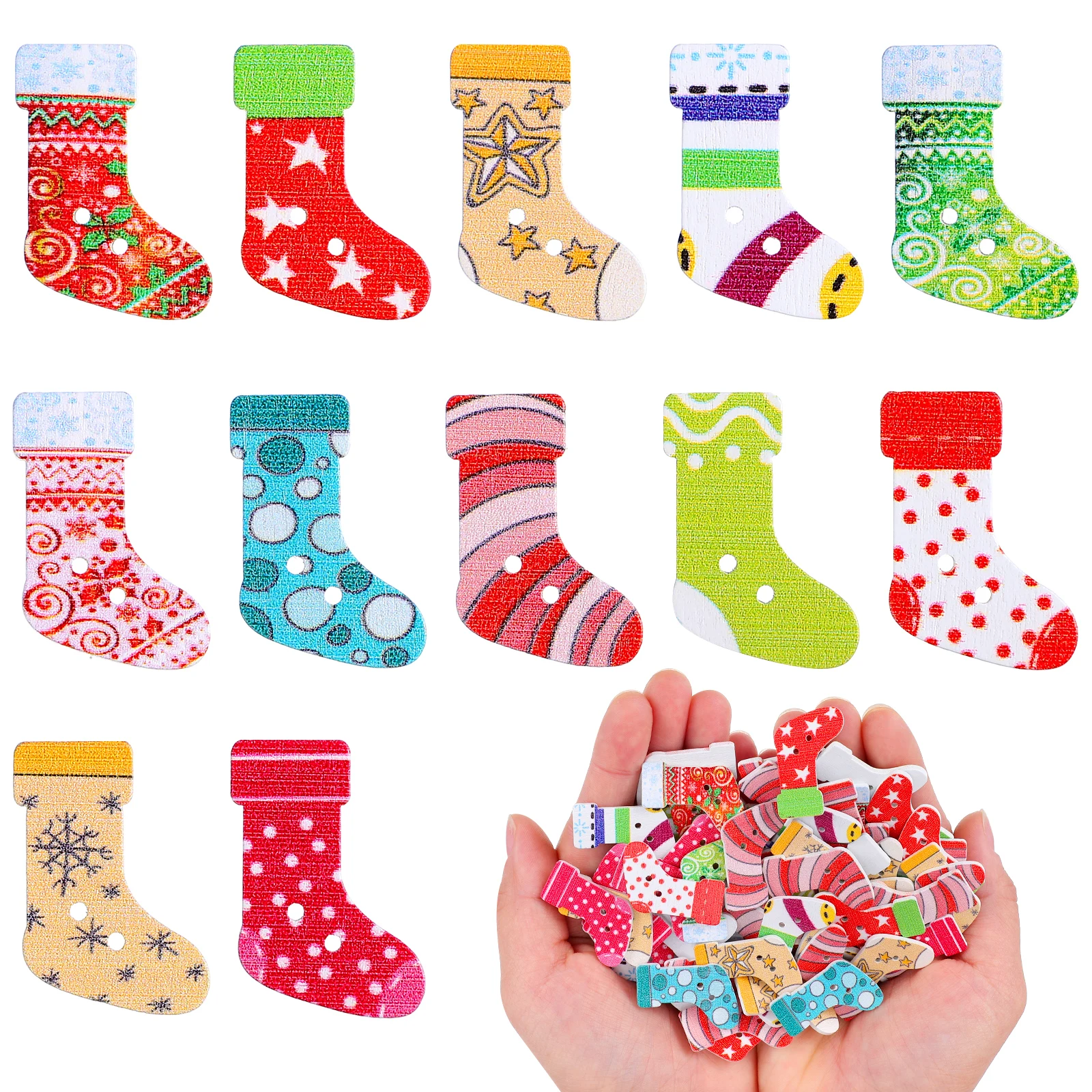 

100 Pcs Christmas Buttons Decoration Christmas stocking Decorative Buttons 2-hole Buttons Embellishments Crafts