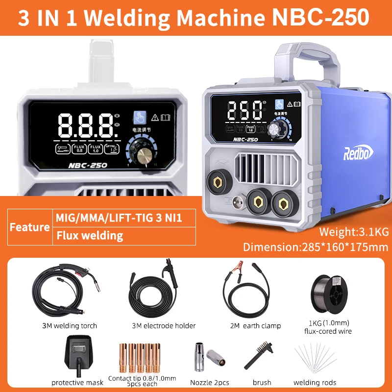 Upgraded  nbc 250 Portable Flux Cored Welding No Gas Gasless Mig Welding Machine Gasless Mig Tig Mma 3 in 1 MIG Welders