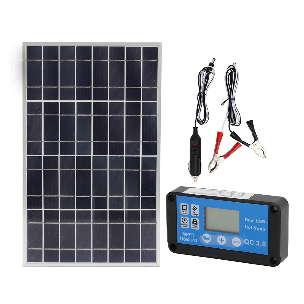 60A Solar Regulator Compatible With 12V 24V Systems Paired With Polycrystalline Solar Panel And Panel Clip Hardware