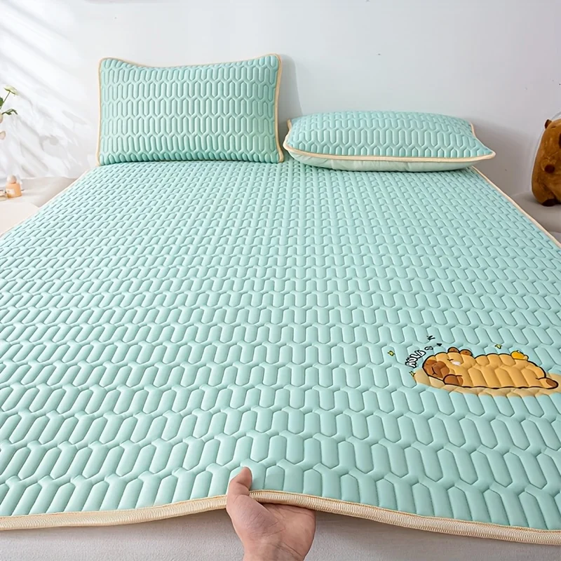 

Cool Feeling Ice Fabric Bed Linen Single Summer Cold Bed Pad Washable Cartoon Mattresses Elastic Band Four Corners Bedspreads