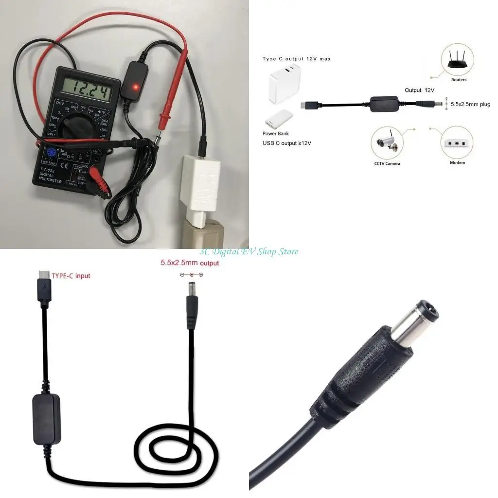 E74D LED Light CCTV Camera 5.5x2.5mm Plug Accessories Type-C to 5.5x2.1mm 12V 20V