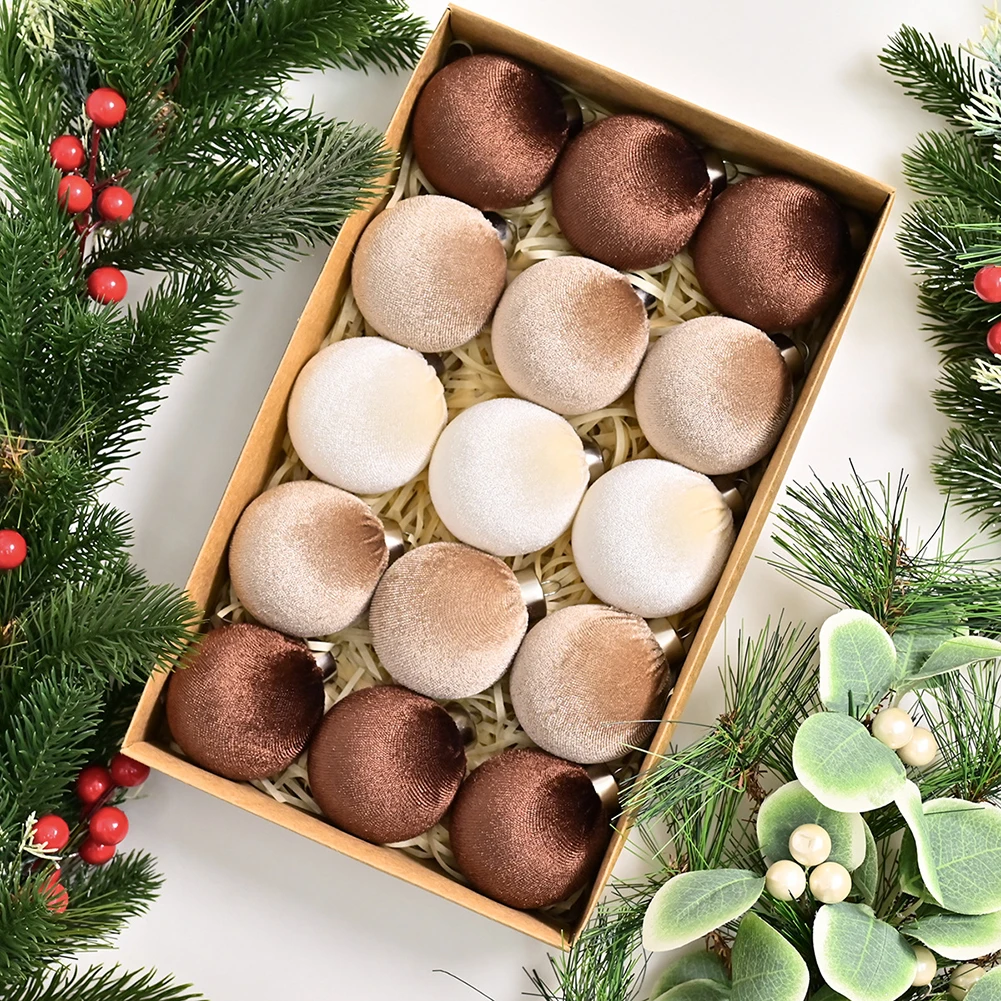 for velvet For Christmas Ornament Balls 15PCS for Tree Window Wall and Mantle Holiday Decoration with Hanging Loops