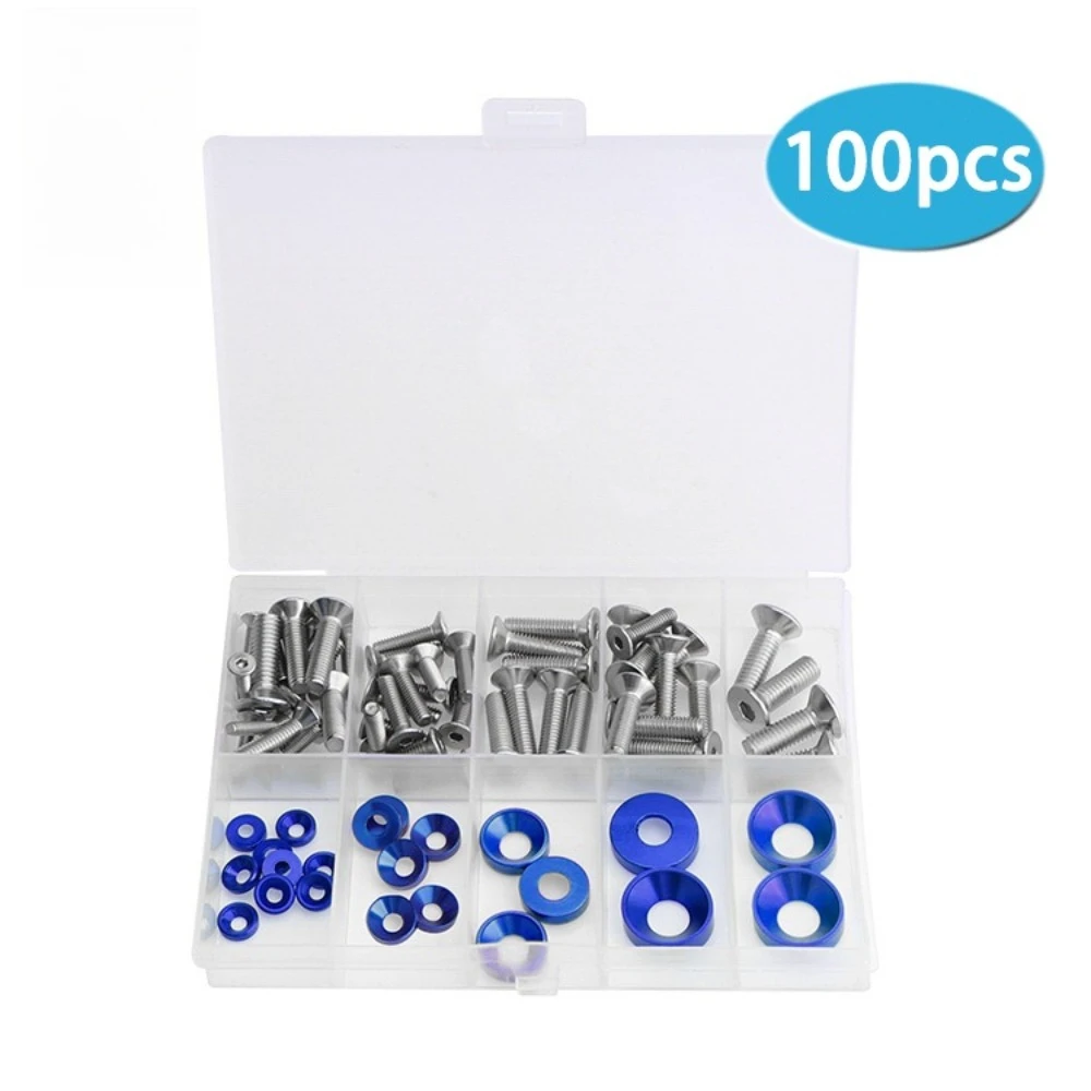 100pcs/set Aluminum Alloy Gasket Screw Washer Set Concave Hole Fisheye Countersunk Hole Washer Screw Washers Assortment Kit