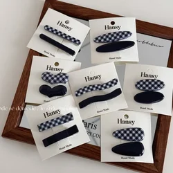 navy blue plaid color matching clip texture premium hairpin cute girl duck bill clip side bangs clip hair accessories