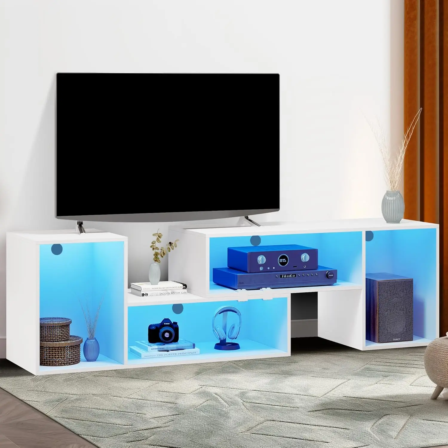 YITAHOME DIY TV Stand w/LED Strip, Modern Deformable Entertainment Center for 75/70/65/60/55/50/45 inch TVs, Gaming TV Consoles