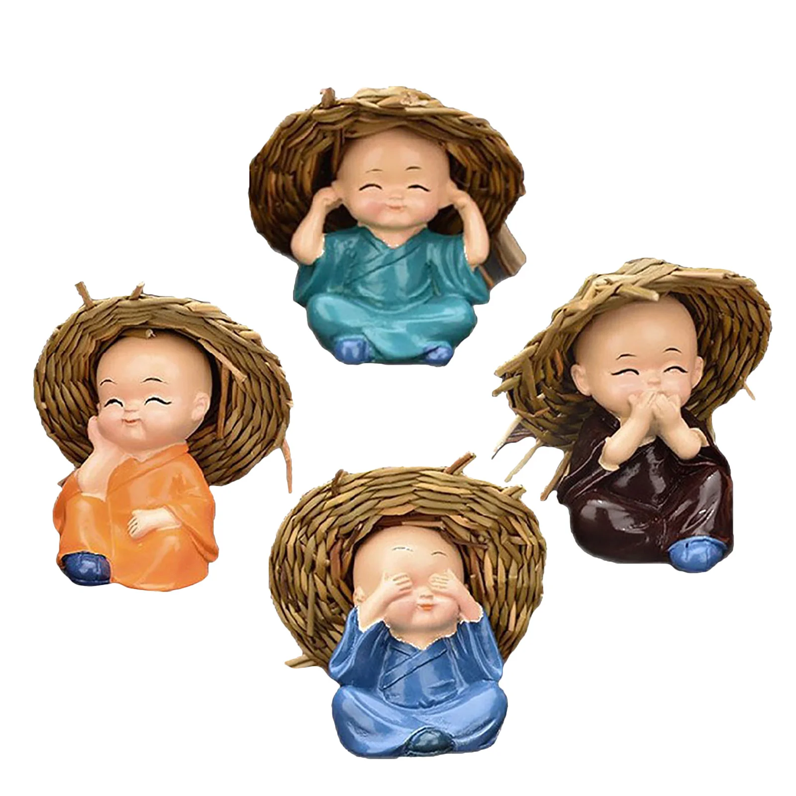 

4Pcs Resin Figurines for Office Decor Assorted Colors Kung Fu Ornaments Bonsai Garden Display