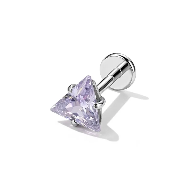 Triangle CZ Pink G23 Titanium Labret Studs, Cartilage Jewelry