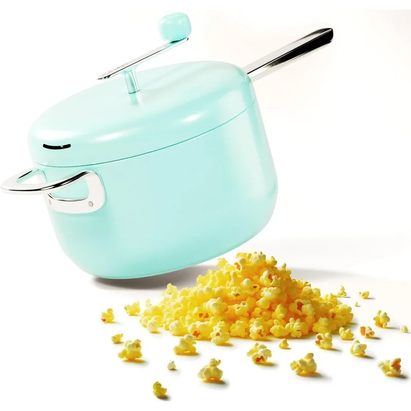 

Popcorn Popper in Mint - 6 Quart Stovetop Popcorn Machine - Stainless Steel Popcorn Maker Compatible with All Stovetops