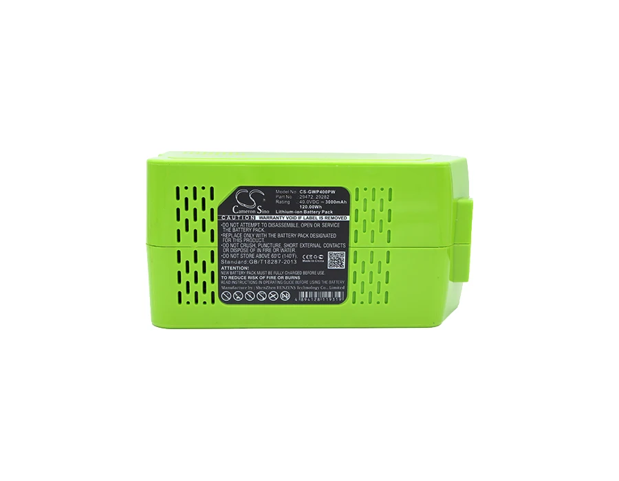 

CS 3000mAh Battery For Cramer 40CS12 40CS15 40HD61 40LM35 40LM41 40PHA 40PS 40T05 40T07 49B730 GreenWorks G-MAX 40V 20302